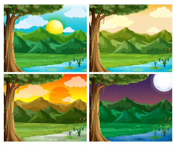 Quatre scènes de nature à différents moments de la journée — Image vectorielle