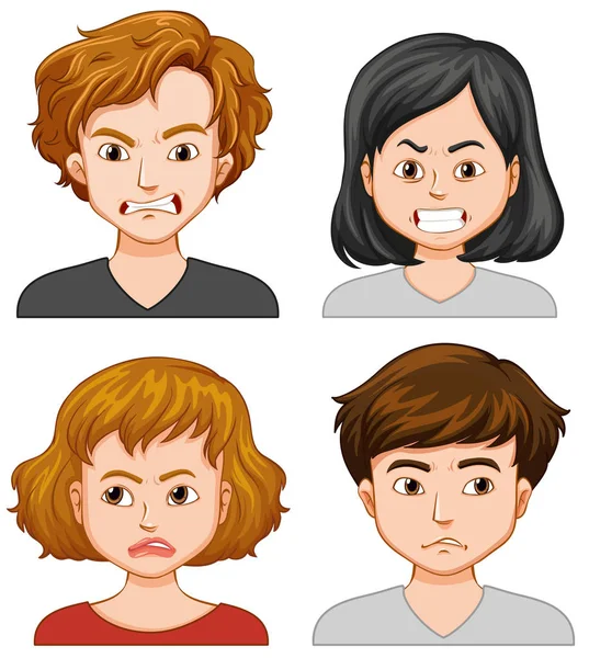 Fyra personer med olika ansiktsuttryck — Stock vektor