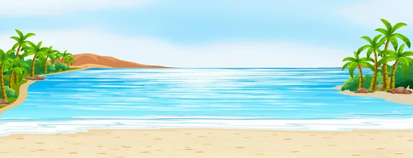 Scena con oceano blu e sabbia bianca — Vettoriale Stock
