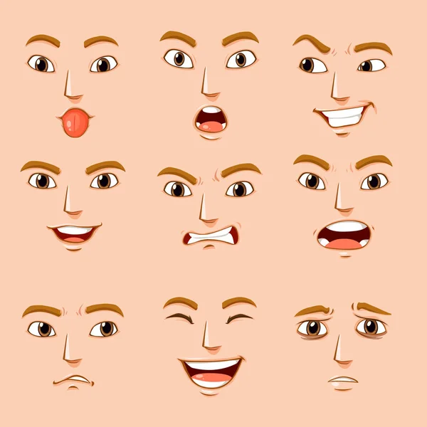 Different facial expressions of human — Stock Vector