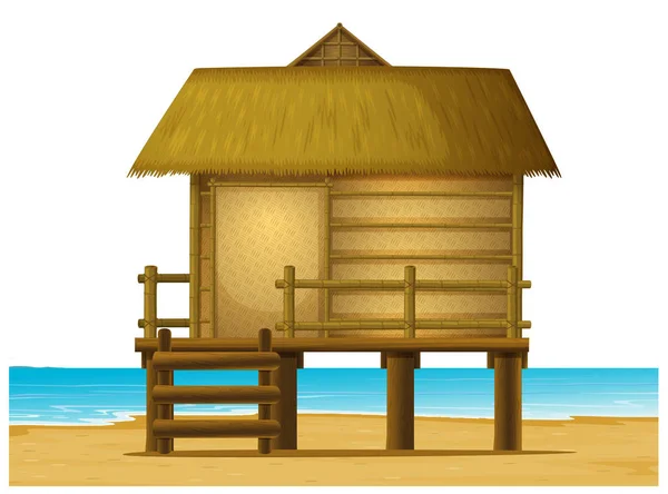 Bungalow de madera en la playa — Vector de stock