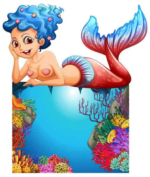 Belle sirène et fond sous-marin — Image vectorielle