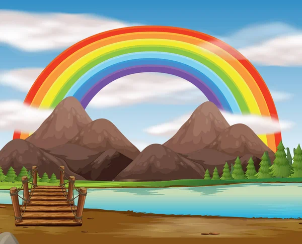 Escena con arco iris sobre el río — Archivo Imágenes Vectoriales
