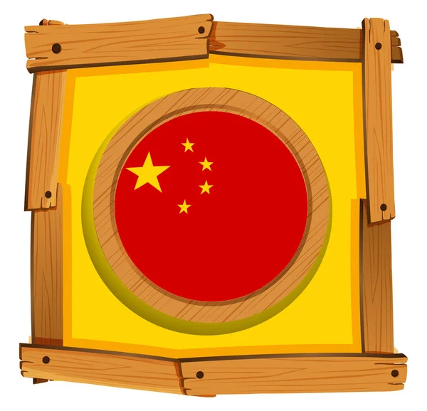 Drapeau de la Chine dans un cadre en bois — Image vectorielle