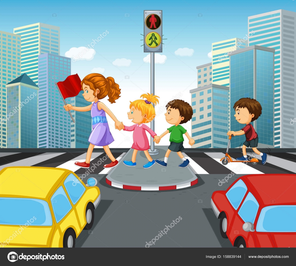 Children crossing street in city Stock Vector Image by ©interactimages  #158839144