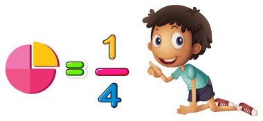 Boy learning fraction on white background clipart