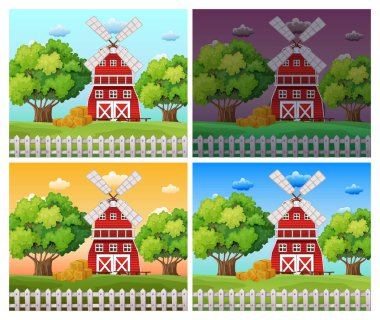 Günün farklı zamanda çiftlik sahneleri