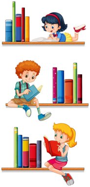 Kitap raflarında okuma çocuk
