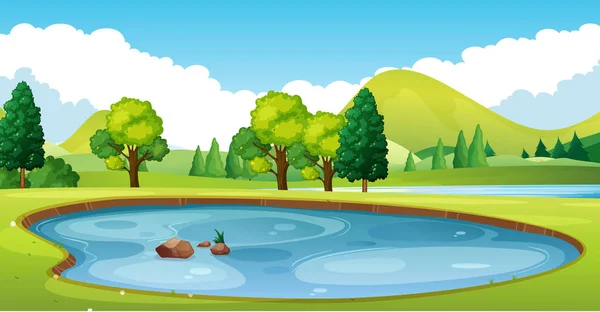 Scene with pond in the field — Stock Vector