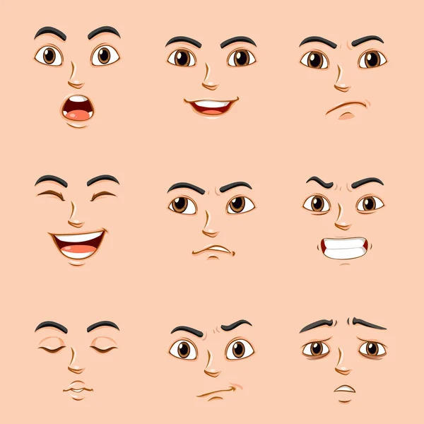 인간의 다른 얼굴 표정 — 스톡 벡터