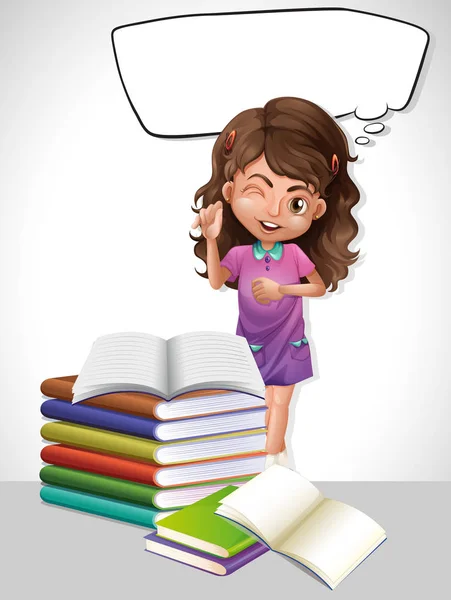 Petite fille et livre avec modèle de bulle de parole — Image vectorielle