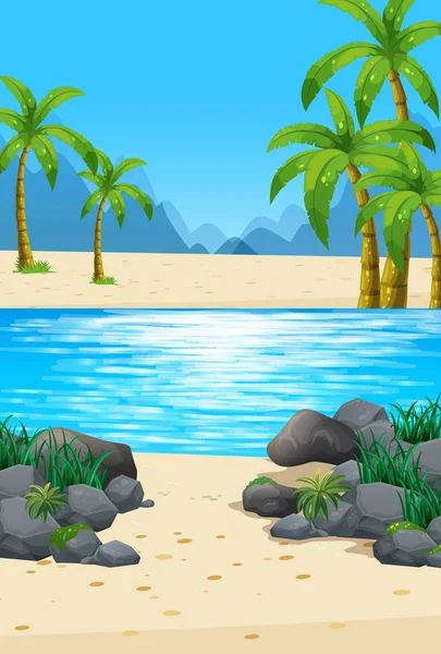 Escena con playa y océano — Vector de stock