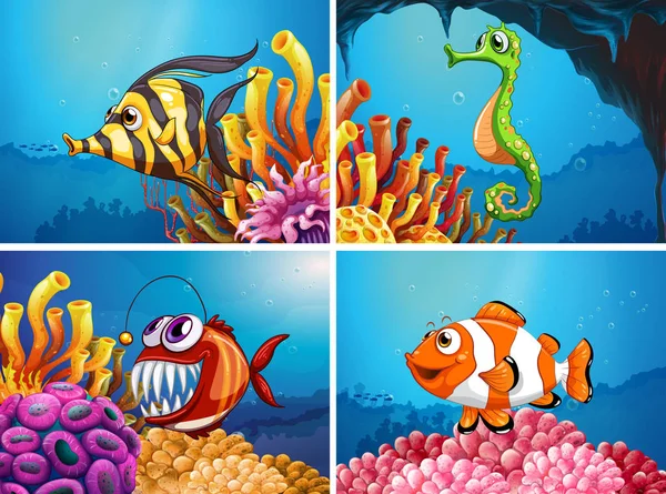 Sea animals under the sea — Stock Vector