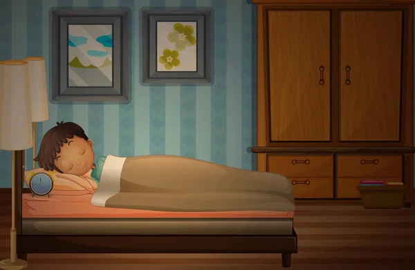 Мальчик спит на кровати — стоковый вектор