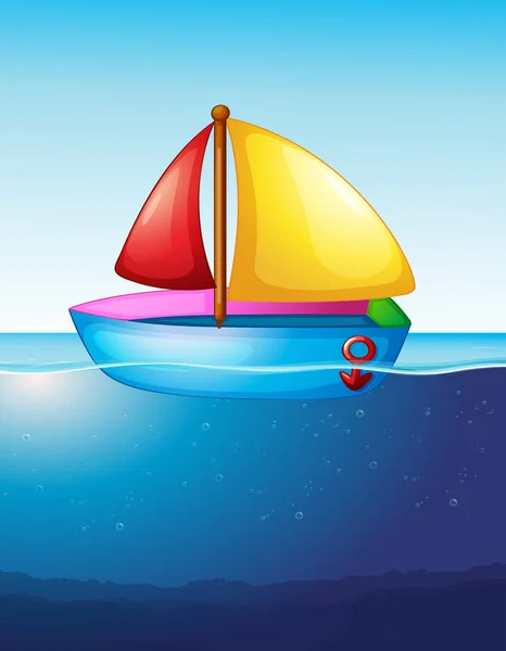 Toy boat floating on water — Stock Vector