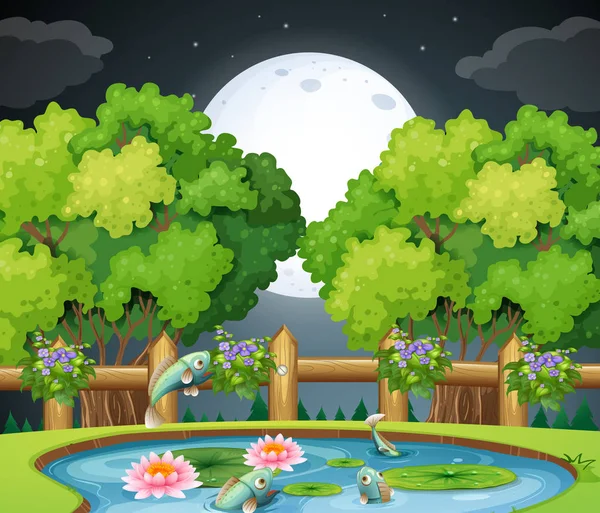 Poissons dans l'étang la nuit — Image vectorielle