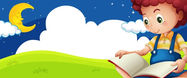 Bambino lettura libro di notte — Vettoriale Stock