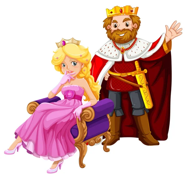 Rey y reina llevando coronas — Vector de stock