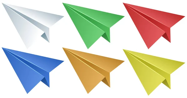 Бумажные самолеты шести цветов — стоковый вектор