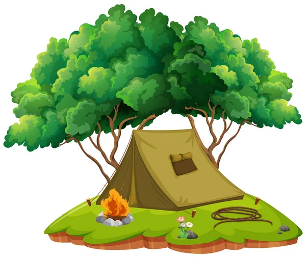 Camping chão com tenda e fogueira —  Vetores de Stock