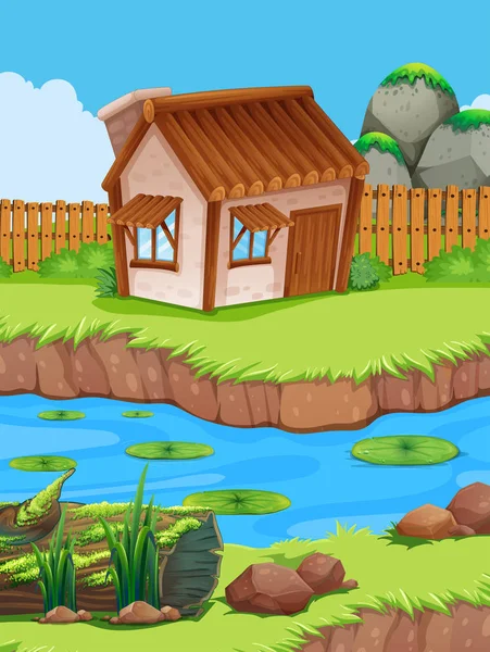 Petite cabane au bord de la rivière — Image vectorielle