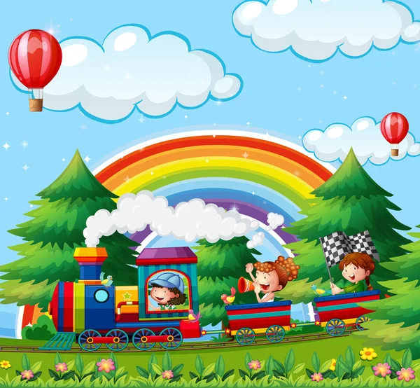 Barn ridning på tåg i parken — Stock vektor