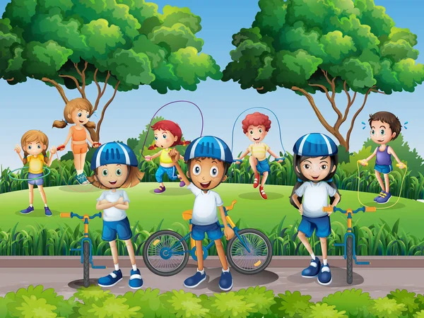 Děti cvičení v parku — Stockový vektor