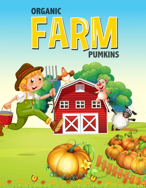 Farm affisch design med bonden och djur — Stock vektor