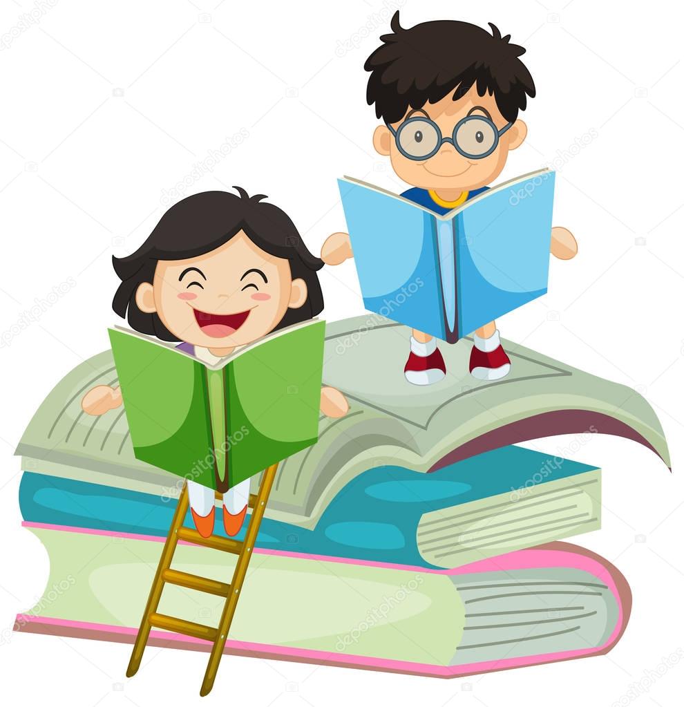 Boy and girl reading book