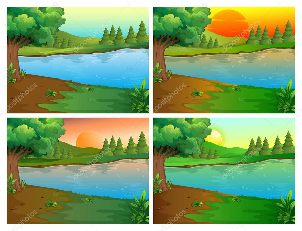 Four scenes of river and forest