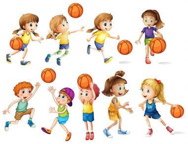 Kızlar ve erkekler basketbol oynarken