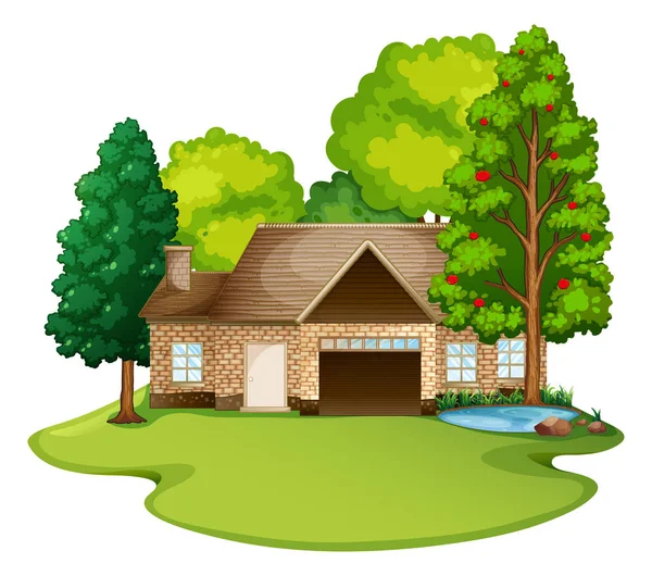 Brick house in the lawn — Stock Vector