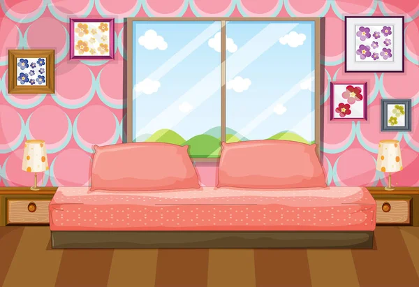 Dormitorio con muebles rosados — Vector de stock