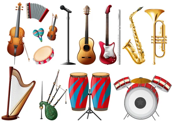 Verschiedene Arten von Musikinstrumenten — Stockvektor