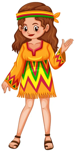 Mulher vestida com roupas hippie — Vetor de Stock