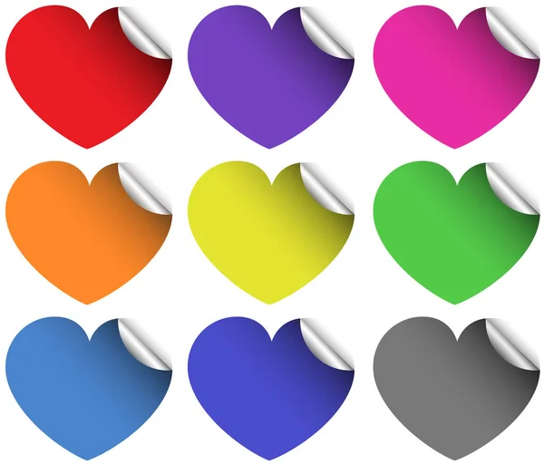 Heart stickers in different colors — Stock Vector
