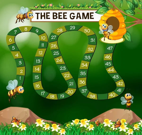 Game template with bees flying in garden — Stock Vector