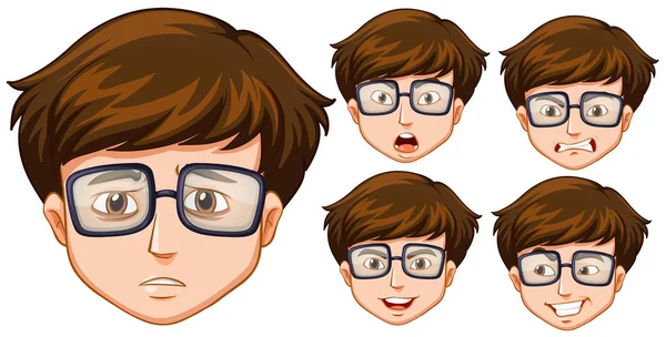 Homem com cinco expressões faciais diferentes —  Vetores de Stock