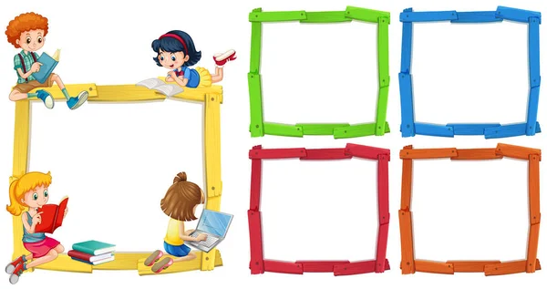 框架模板与快乐儿童阅读的书籍 — 图库矢量图片