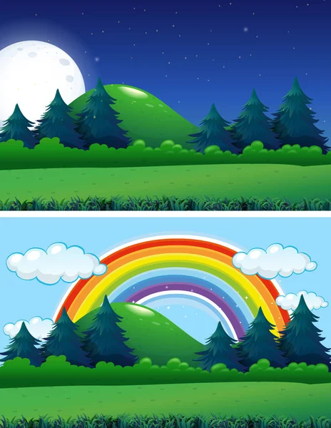 Deux scènes de forêt nuit et jour — Image vectorielle