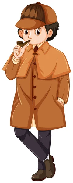 Detective wearing brown overcoat — Stock Vector