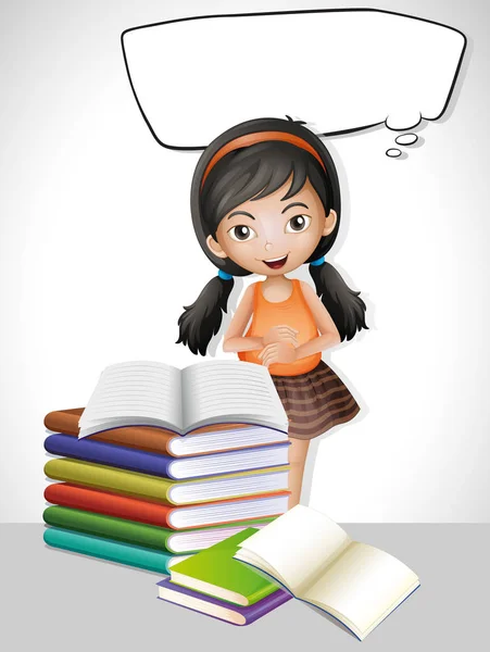 Konuşma balonu şablonuyla kız ve kitaplar — Stok Vektör