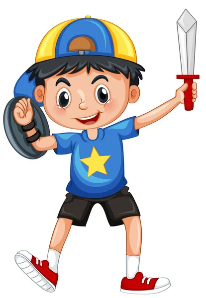 Little boy with armour and sword — Stock Vector