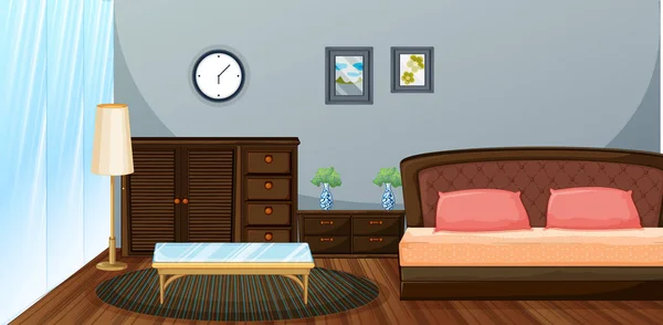 Dormitorio con muebles de madera — Vector de stock