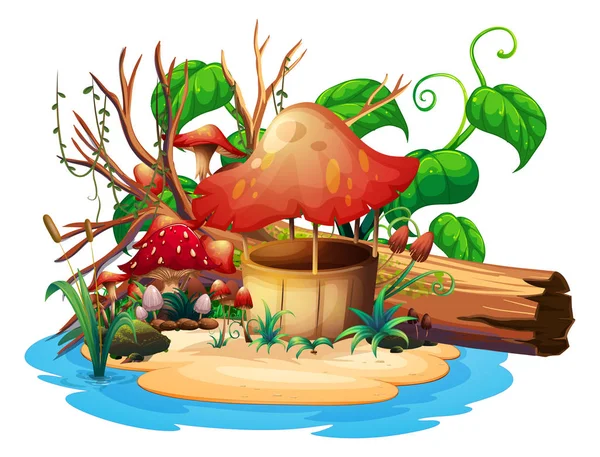 Mushroom well on island — Stock Vector