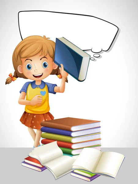 Mädchen lesen Buch und Blase Vorlage — Stockvektor