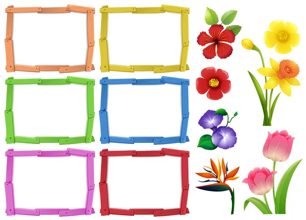 Plantilla de marco con diferentes tipos de flores — Archivo Imágenes Vectoriales