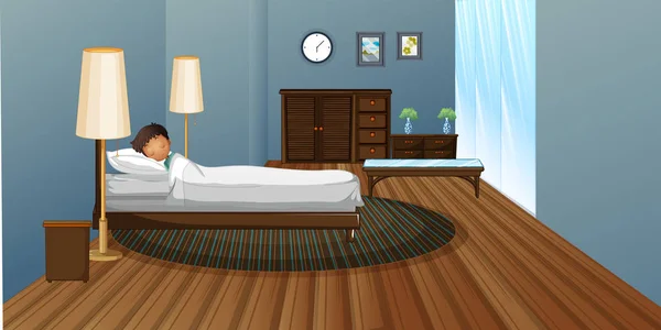 Petit garçon dormant dans la chambre — Image vectorielle