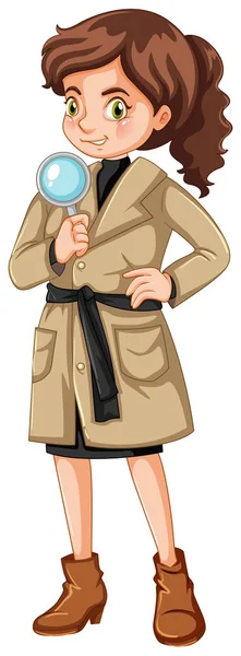 Female detective with magnifying glass — Stock Vector