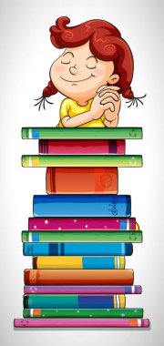 Kız ve kitap yığını